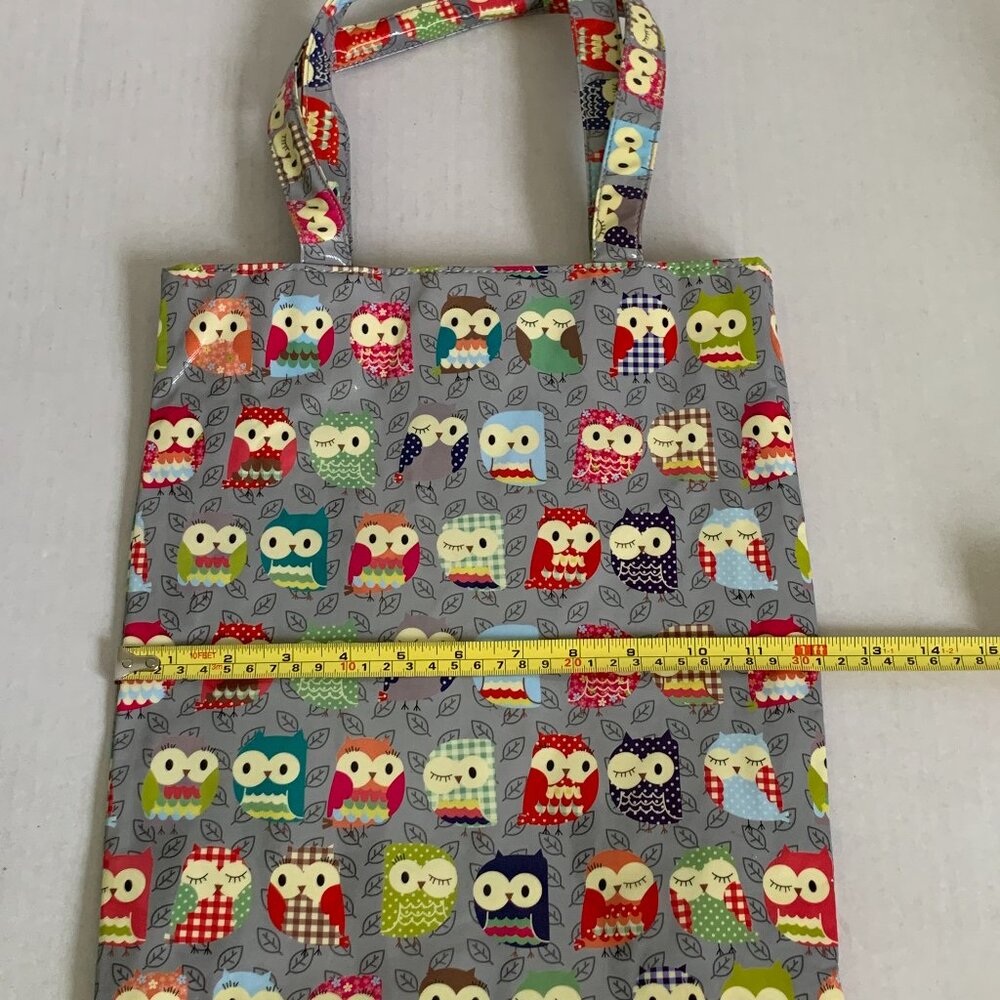 Paperchase Fun Owl Leaves Print Tote Bag Gray Multicolor PVC Shopper ~ 12"x14"
